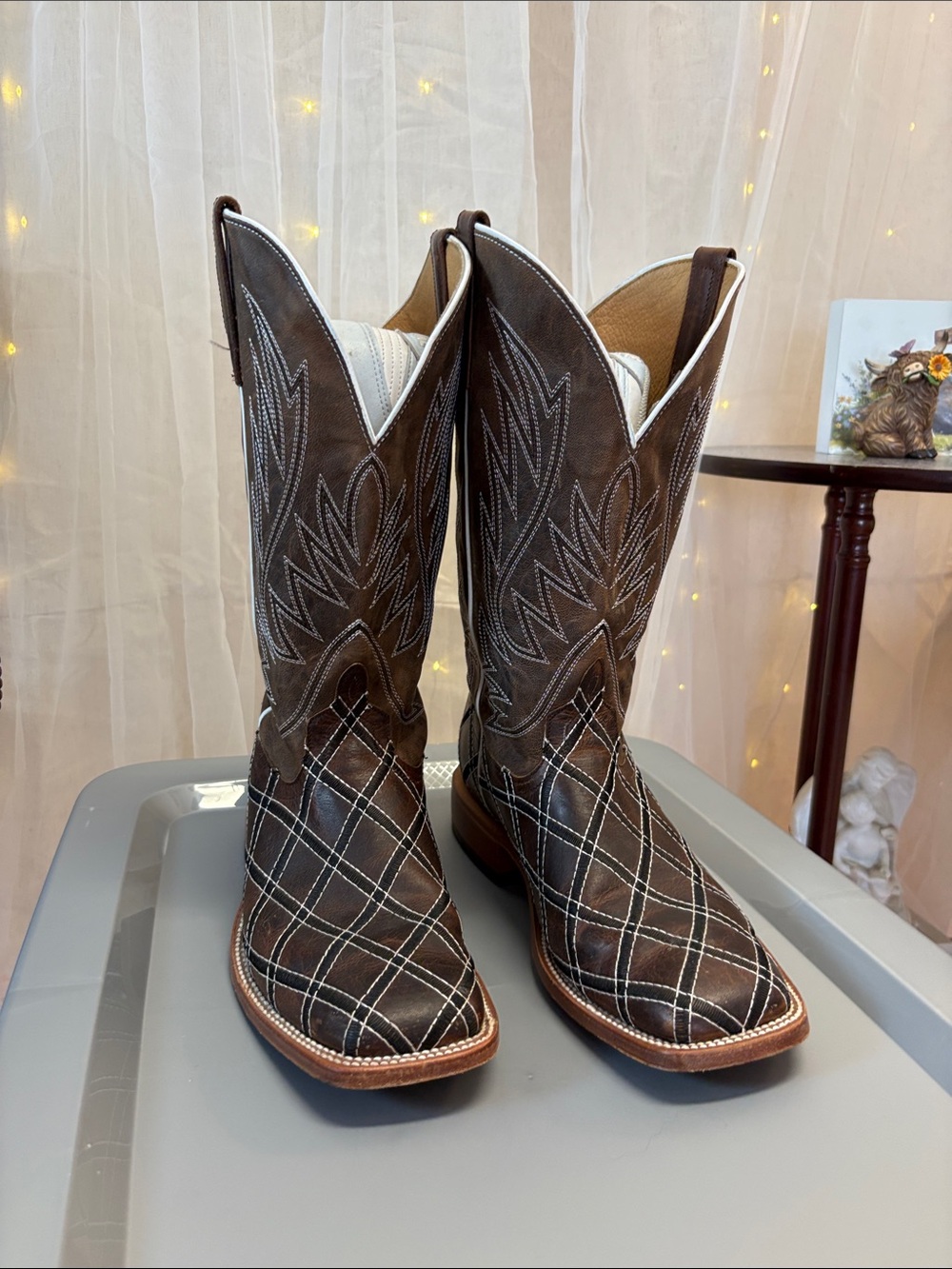 Men's Brown Western Plaid Stitch Cowboy Boots